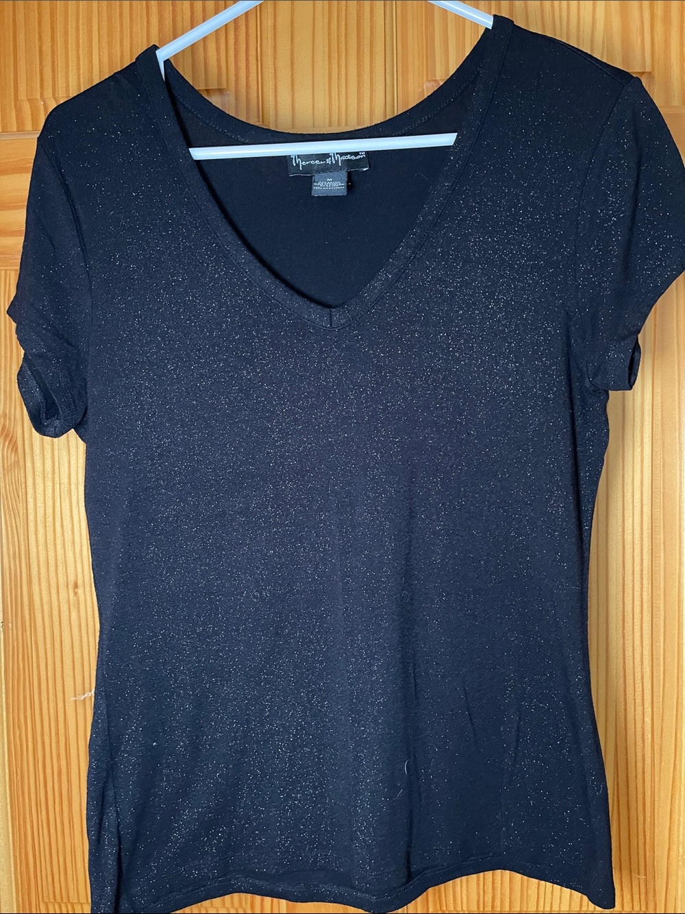 Mercer & Madison Collection Black Sparkle V-Neck Short Sleeve Tee